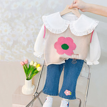 女童春装套装2023新款韩版儿童洋气童装女孩时髦运动三件套潮代发