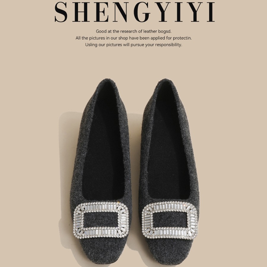 加绒毛毛鞋女7cm-秋冬季低帮黑色平跟女一脚蹬秋季外穿方头豆豆鞋