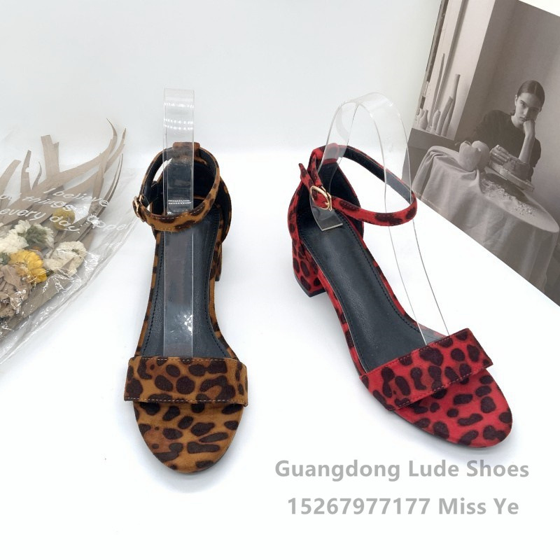 summer new high heels women‘s sandals chunky heel high heel leopard print fashion all-match guangzhou women‘s shoes handcraft shoes