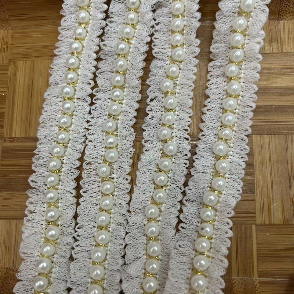 spot goods 2cm white classic style beaded lace accessories pearl collar fabric lace edge clothing neckline