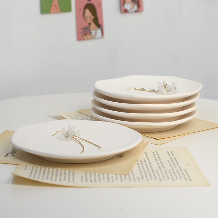 素时光 韩风ins复古陶瓷素坯饰品盘子素胚装饰品摆拍道具托盘摆件