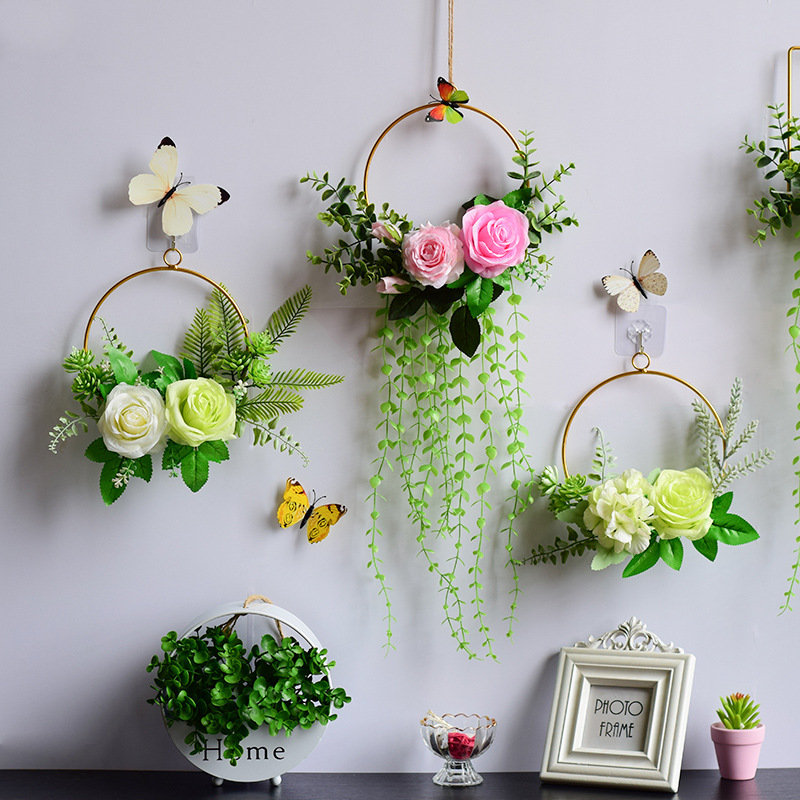 仿真花挂件客厅墙壁装饰品酒吧餐厅墙上挂饰北欧创意花篮墙面挂花