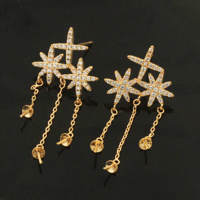 铜镀真金微镶锆石多米字耳钉粘珍珠空托手作diy耳饰饰品配件-阿里巴巴