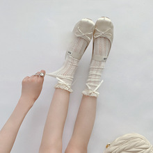 洛丽塔JK风蝴蝶结蕾丝袜子夏季薄款可小腿可堆堆花边白色芭蕾风女
