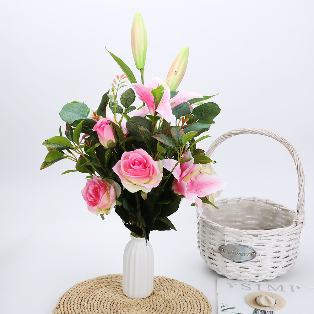 仿真百合手捧花批发 新娘把花家居摆放装饰玫瑰百合仿真花