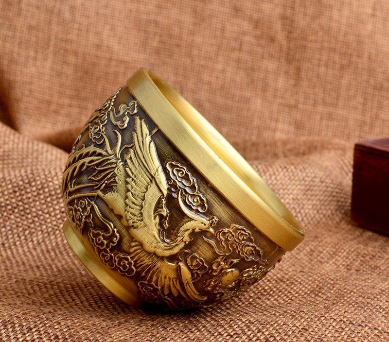 黄铜创意中国风复古龙凤茶杯小水杯桌面摆件金属工艺品厂家批发