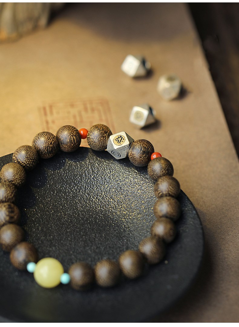 越南芽庄老料沉香10mm单圈手串diy女款搭配老银本命佛蜜蜡手链