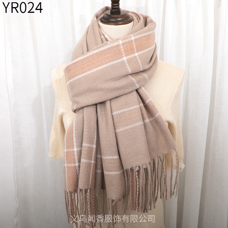 New Scarf for Women Korean Style Plaid Warm Shawl Versatile Lattice Cashmere-like Tassel Scarf Cold-Proof Student Scarf