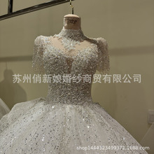 2023新款婚纱礼服半袖V领主婚纱礼服高级感奢华新娘结婚出门纱