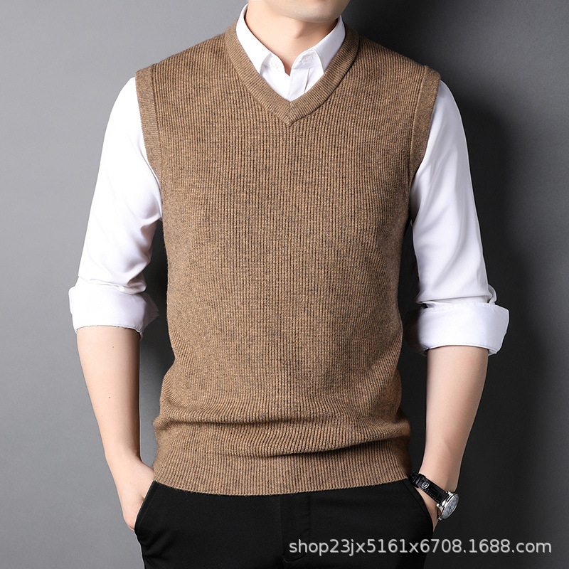 新款背心男士春秋季中年休闲纯色鸡心领时尚韩版修身潮流坎肩上衣