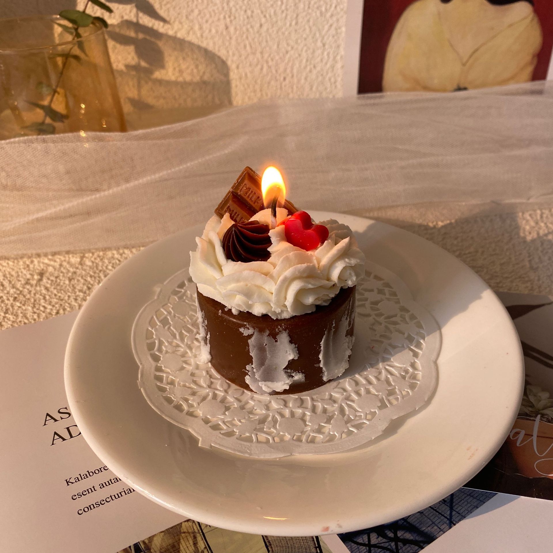 小蛋糕巧克力爱心生日蛋糕奶油香薰蜡烛520摆件送女友礼物表白