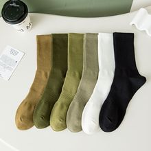 男士袜子批发中长筒纯色运动休闲棉袜秋季新款精梳棉四季袜绿色系