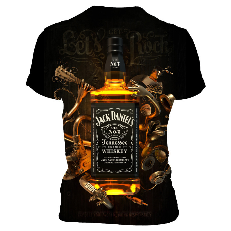 厂家直销 夏季热卖欧美风创意杰克丹尼 3d数码印花t恤男女款短袖