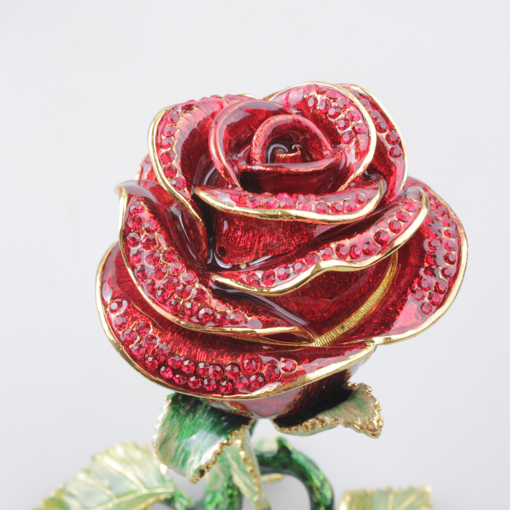 妇女节礼品珐琅彩镶钻玫瑰花工艺摆件首饰盒精品节日送人纪念礼物