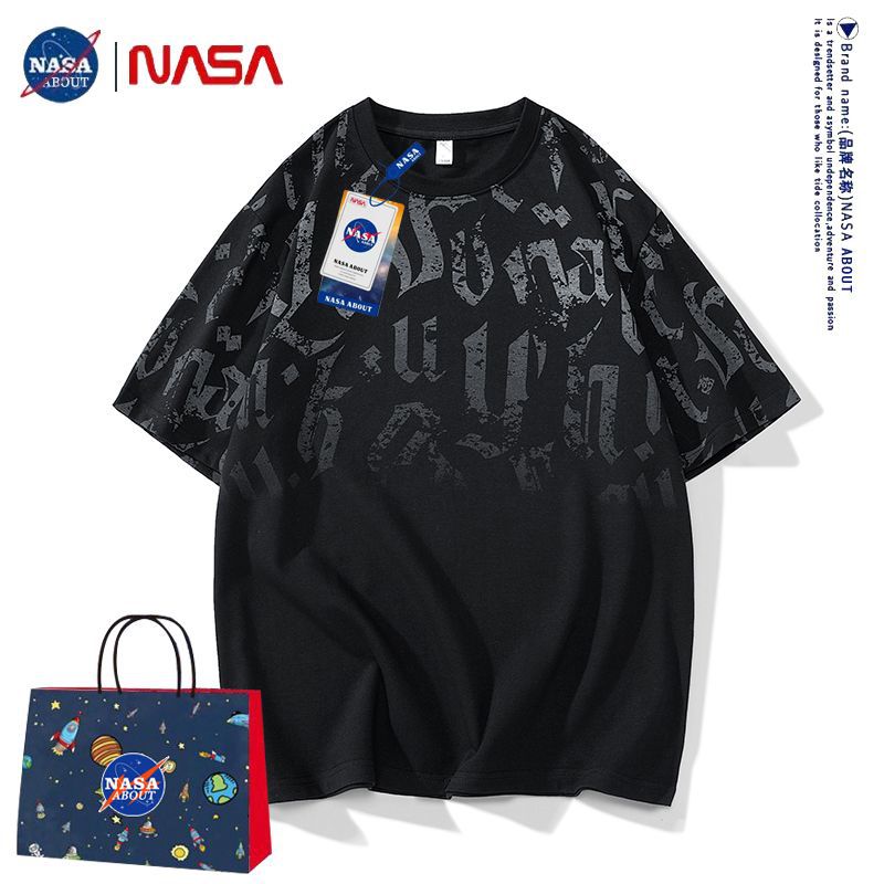 NASA Joint-Name Short-Sleeved T-shirt Men's Elbow-Sleeved Top Summer Loose Men's Clothing T-shirt Cotton Fat plus-Sized plus Size Summer Wear