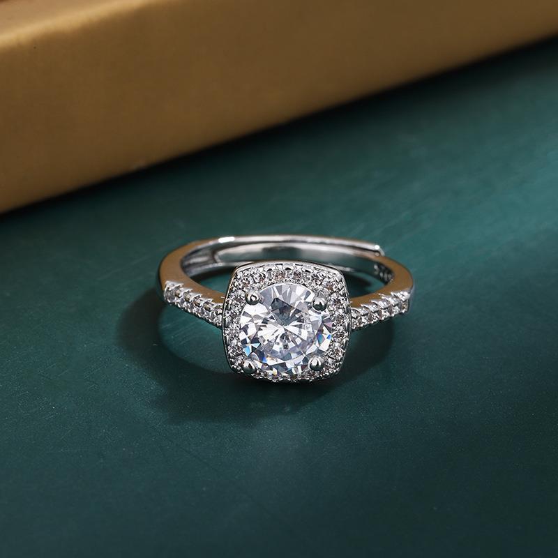 镀pt950白金仿莫桑石求婚指环 八心八箭锆石戒指克拉圆钻开口女戒