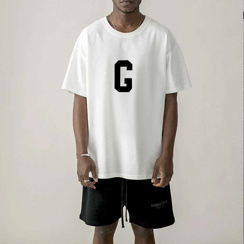 fog fear of god第七季主线g字母短袖植绒男女情侣美式宽松t恤夏
