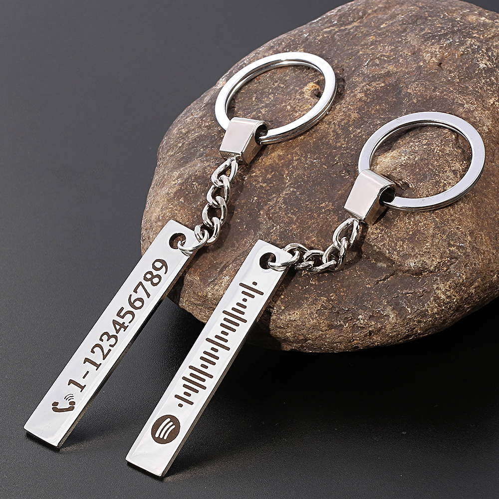 diy私人定制 长条音乐扫描码定制钥匙扣 长条电话号码