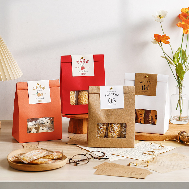 Kraft Paper Bag Cookies Packing Bag Glutinous Rice Boat Nougat Candy Special to-Go Box Baking Snowflake Crisp Bag