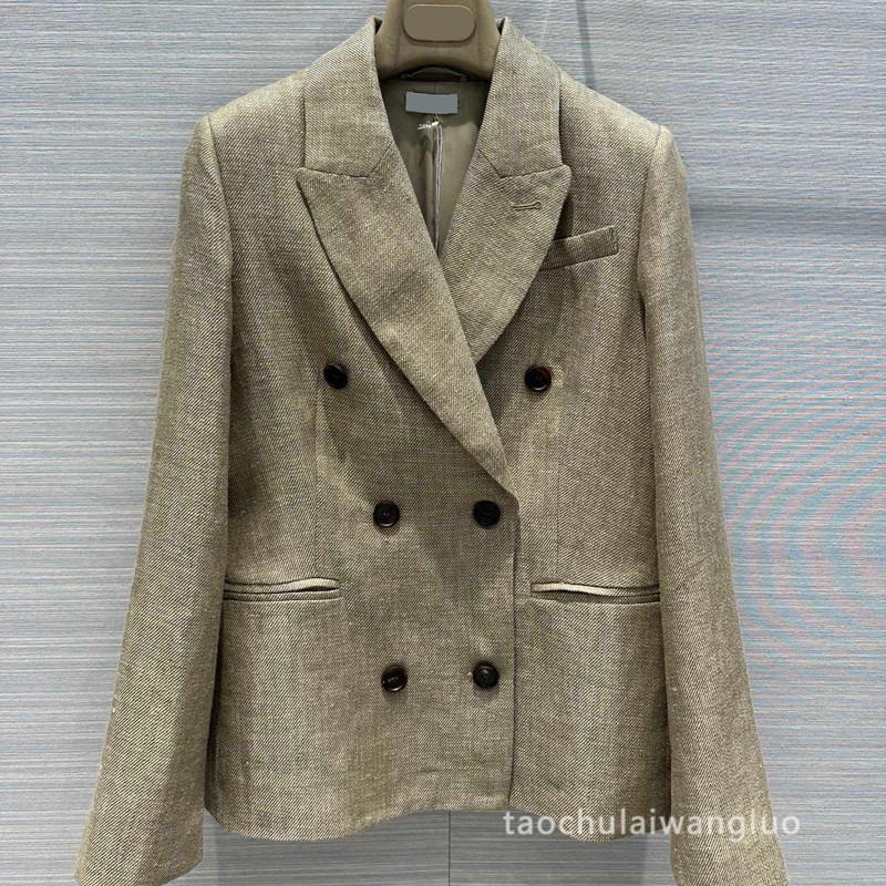 双排扣棉麻西装外套老钱风气质英伦通勤高级感西服开衫-阿里巴巴