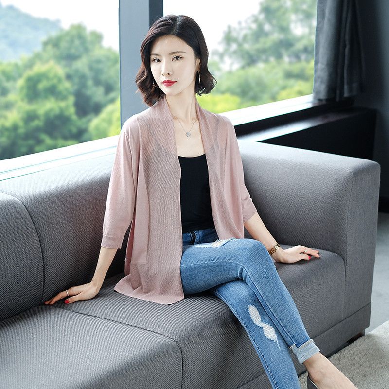 华哥弟情冰丝针织开衫女宽松大码桑蚕丝外搭披肩外套薄款防晒衣