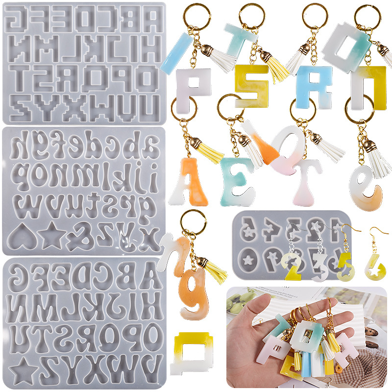 DIY Crystal Glue Mirror Case English Alphabet Letter Earrings Pendant Digital Pendant Silicone Mold