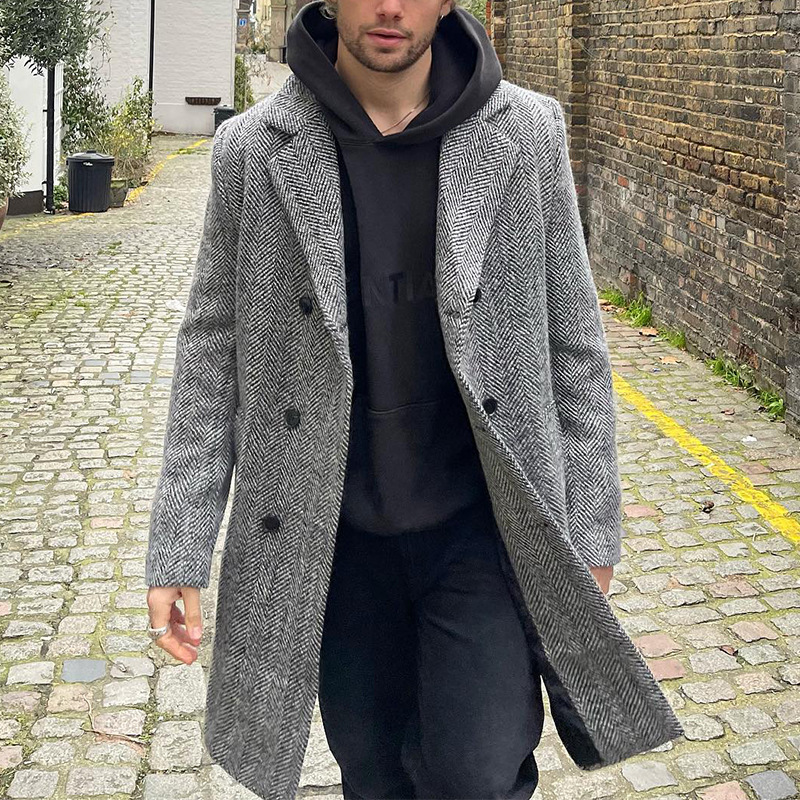 毛呢大衣男2023年秋冬季羊绒双面呢子西装领外套男款时尚加厚风衣秋冬