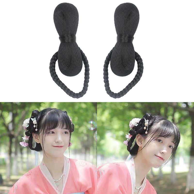 古装儿童假发包套装影楼汉服发髻造型女童古风古代牛角包辫子头饰