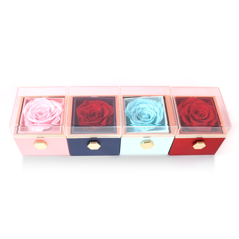 Valentine's Day Proposal Confession Rotating Rose Gift Box Acrylic Ring Box Pendant Eternal Flower Gift Box Jewelry Box