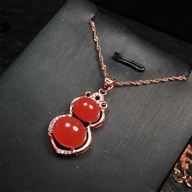 精品保山南红原矿冰红葫芦吉祥福禄吊坠项链女S925高级感锁骨链送