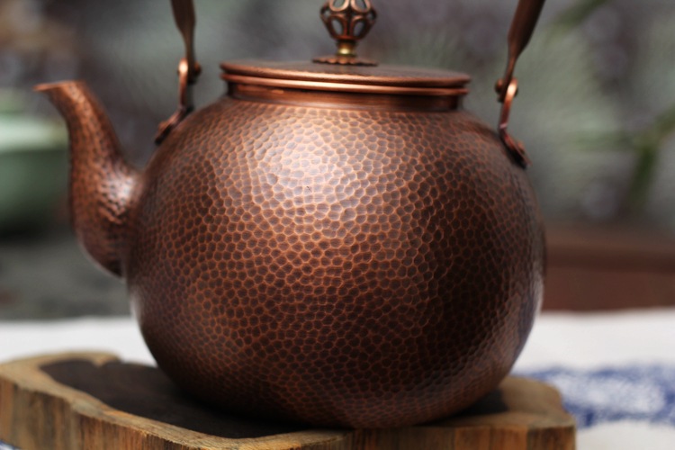 昆吾山【简约-锤目纹】手工錾刻铜壶纯紫铜茶具电陶煮水壶带滤孔