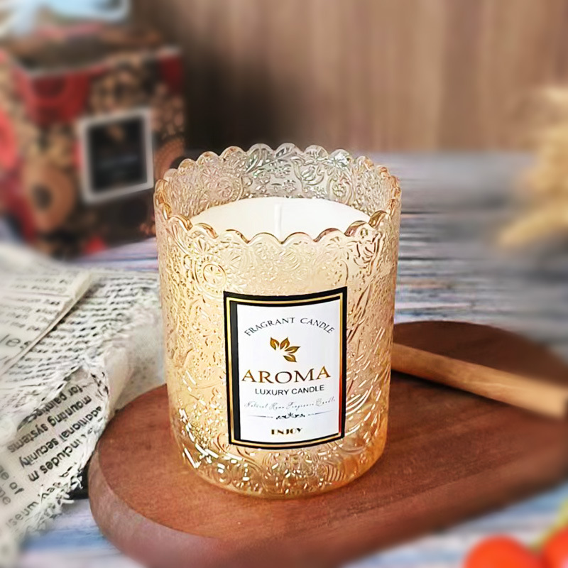 Lace Edge Relief Soy Wax Aromatherapy Candle Indoor Bedroom Creative Lavender Flavor Fragrance Candle Niche Smokeless Candles