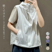 夏季日韩新款连帽拉链薄马甲冲锋衣宽松大码防晒服女时尚百搭马夹