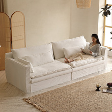简约现代沙发客厅可拆洗白色奶油风沙发羽绒棉麻亚麻布侘寂风沙发