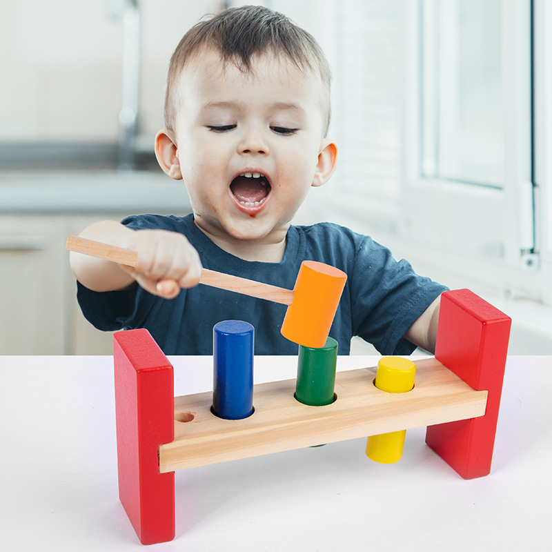 Colorful Driving Pile Abutment 6-December 1-2 Years Old Baby Early Childhood Education Infant Fun Beating Table Wooden Toys