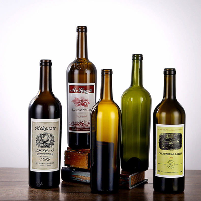 红酒瓶空酒瓶墨绿色葡萄酒瓶500ml勃艮第干红酒瓶750ml茶色洋酒瓶