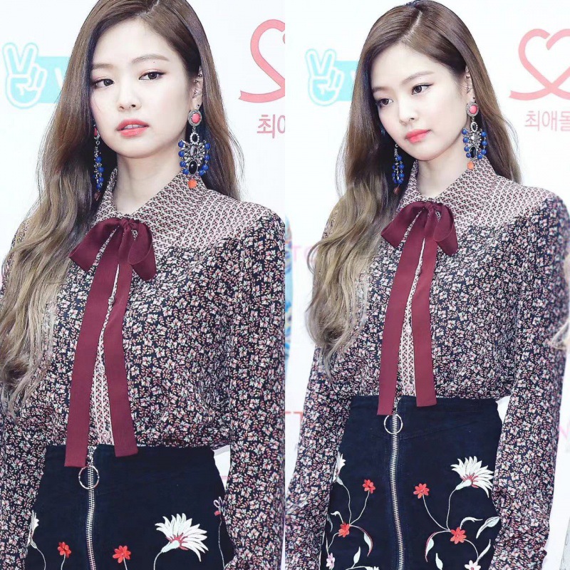 金智妮jennie同款22早春新款蝴蝶结系带印花长袖衬衣上衣女ins潮