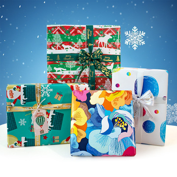 跨境新品大尺寸儿童玩具卡通礼物包装纸节日圣诞礼品纸批发铜版纸