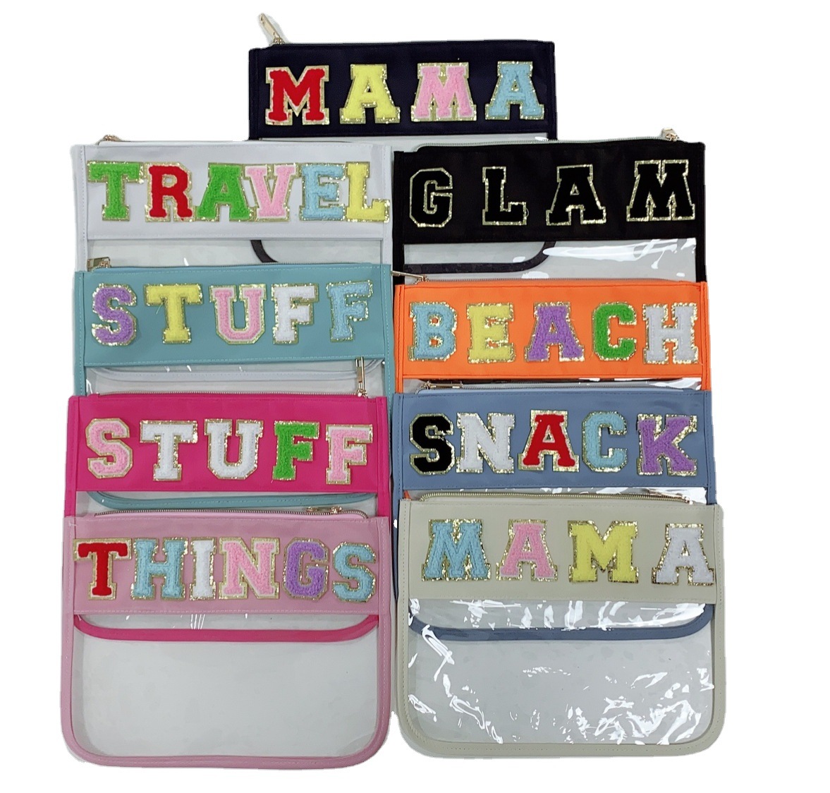 Amazon Hot Sale Transparent Embroidery Letters PVC Crossbody Cosmetic Bag Body Large-Capacity Coin Purse Waterproof Storage Bag