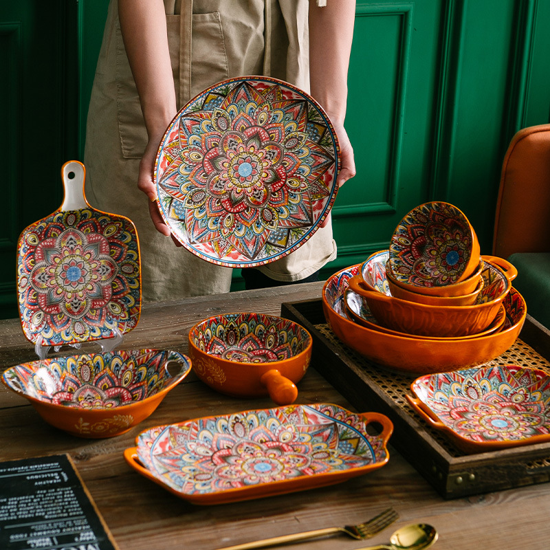 Bowl and Dish Set Wholesale Vintage Underglaze High-Grade Rice Bowl Soup Bowl Boiled Fish with Pickled Cabbage and Chili Large Capacity Household Nordic Bowl and Dish