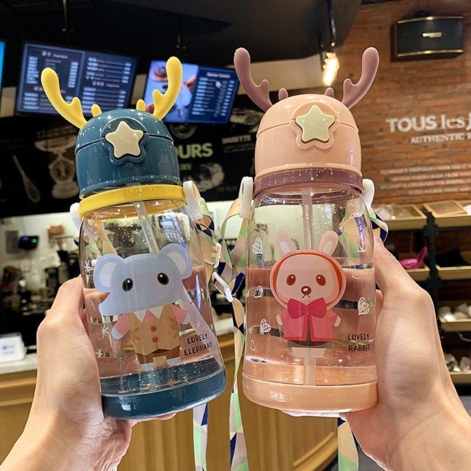 Children's Cups Kindergarten Elementary School Baby Anti-Fall Cup Cute Girl Student Antlers Kettle Bag Straw