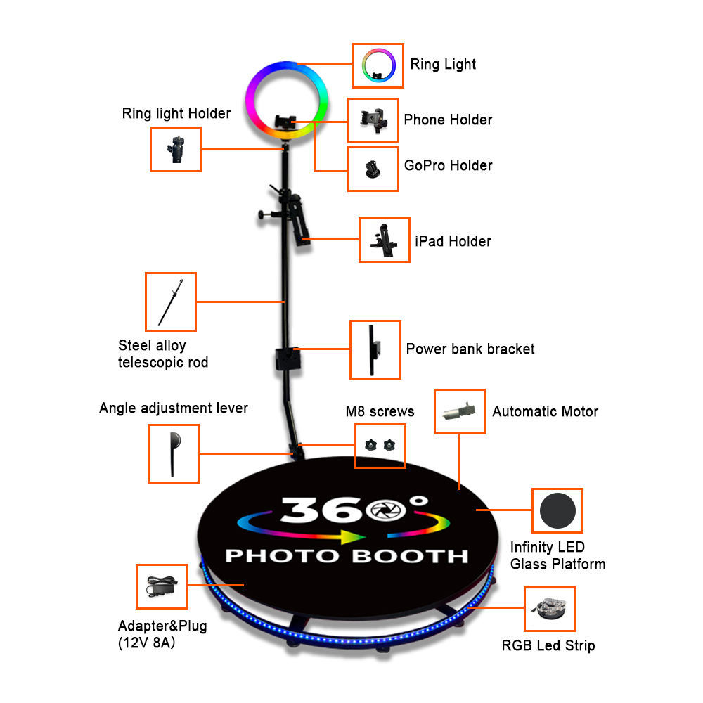 360 Ring Shooting Cross-Border US Warehouse Straight Hair More Sizes Surround Shooting Photo Booth 360 Photo Booth