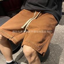 2022美式复古棕色短裤男夏季vibe国潮高街裤子oversize潮牌五分裤
