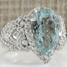 华杰欧美风格新款浅蓝色锆石戒指水滴形满钻女性婚礼戒指厂家直销