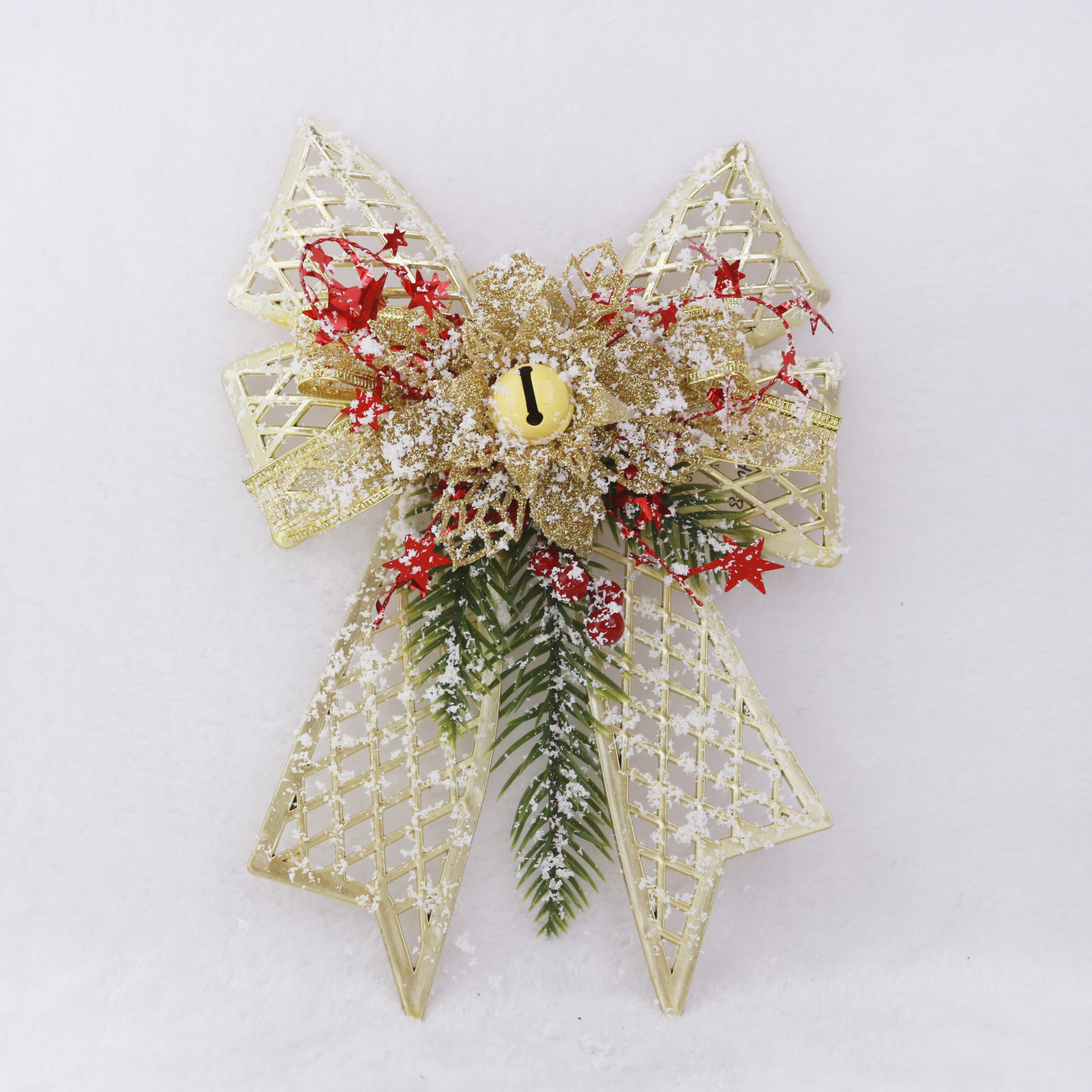 Christmas Decoration Plastic Gold Powder White Pendant Bell Butterfly Crutch Candlestick Wind Chime Musical Instrument Christmas Tree Decorations