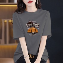 韩系高端灰色春夏短袖T恤女2024夏季爆款宽松遮肚子显瘦百搭上衣
