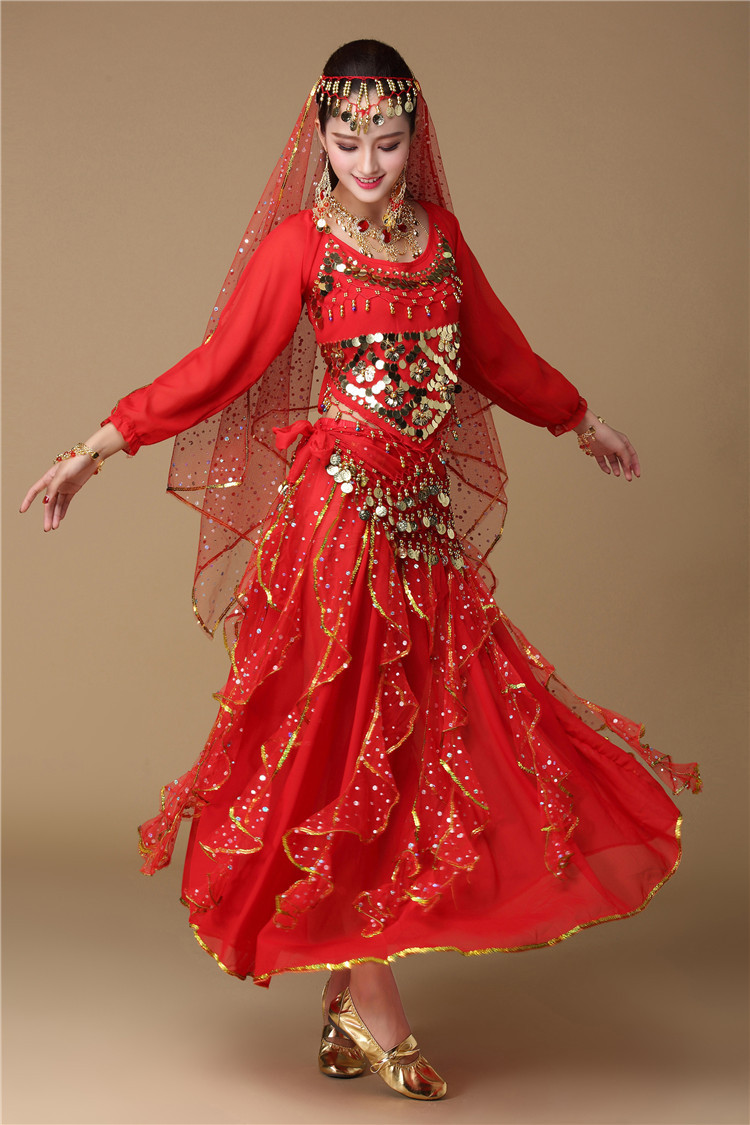 肚皮舞套装女装成人高档民族新款年会演出服印度舞蹈服装短袖长裙