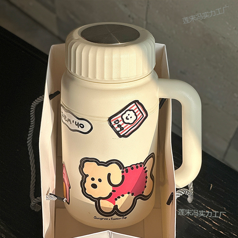 1000ML大口径保温杯316不锈钢学生水杯高颜值便携大容量带把手杯