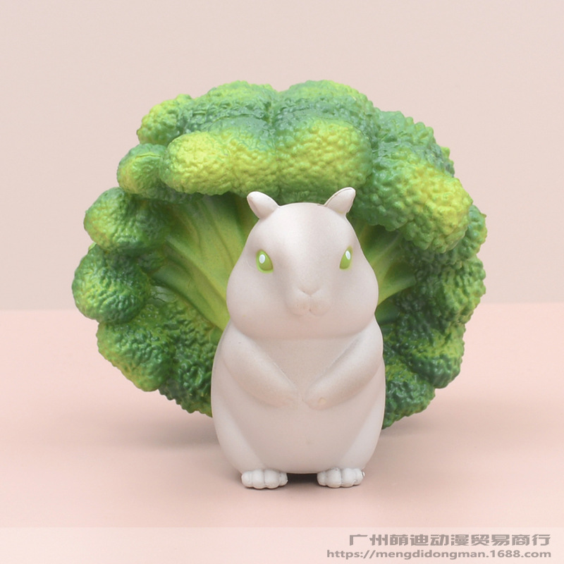 5款蔬菜精灵动物手办卡通菜狗蓝花鼠大蒜喵香菇公仔蛋糕摆件盒装