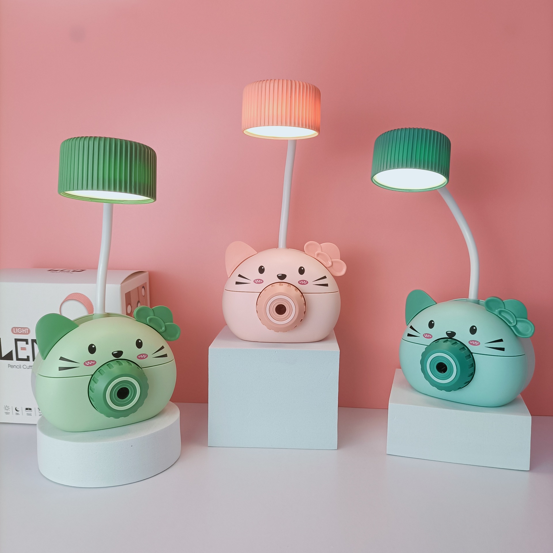 小猫卡通led小台灯两档削笔刀软管学生阅读小台灯usb充电创意护眼